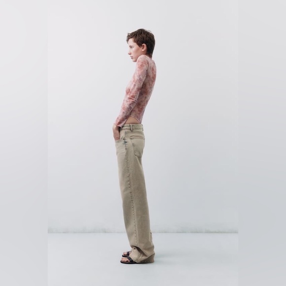 ZARA TRF WIDE-LEG MID-RISE FULL LENGTH JEANS - Light grey 6688/ - Picture 6 of 8